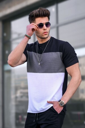 Schwarzes T-Shirt mit Farbblockierung für Herren 5826 - 1