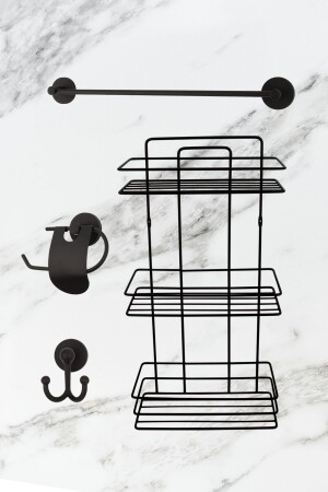 Schwarzes vierfaches Badezimmer-Eckregal für die Dusche, langer Handtuchhalter, schmaler Deckel, Serviettenhalter, Besteck, Bademantel-Aufhänger, Badezimmer-Set - Ug Home