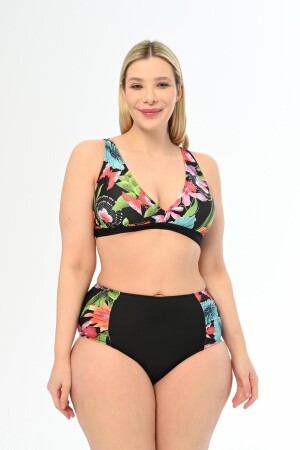 Schwarzes Windrosenmuster für Damen, Übergröße, hohe Taille, Schmetterlings-Bikini-Set - 1