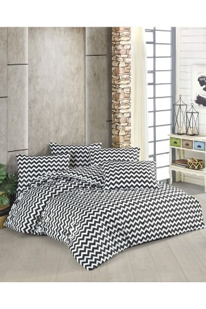 Schwarzes Zickzack-Bettbezug-Set aus Baumwolle für Einzelzimmer für Teenager (mit elastischen Laken) TYC00704354565 - SNR HOME COLLECTION