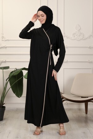 Schwarzes, zweireihiges, mit Kragenpaspelierung versehenes, flexibles Gebetskleid aus Interlock-Stoff NSA4217 - 1