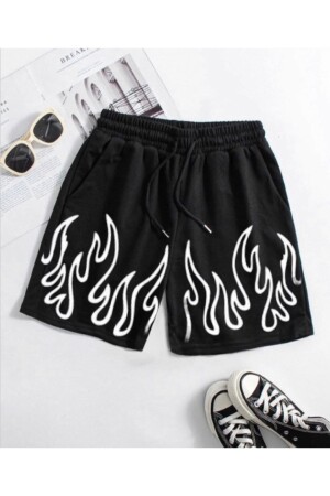 Schweißableitende Damen-Bermudashorts aus 100 % Baumwolle mit speziellem Design und weißem Flammenmuster in Übergröße - 1