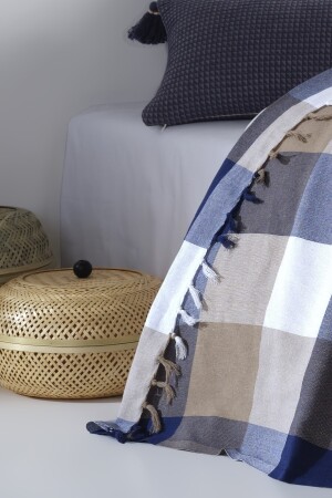 Scotch blau-beiger Bettbezug für Doppelbett, 200 x 220 cm, Bezug für Sessel, Bett, Sofa, Baumwolle, gewebt, Mk-16004 - 3