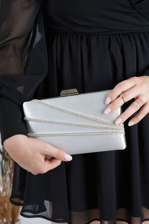 منز-الفضة ساتين الفضة الأفقية ثلاثة صفات من الحجر ثوب المساء النموذج النحيف حقيبة نساء SCX00YSSKTYÜT - LULE BAGS