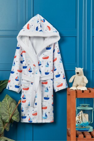 Sea Ship Dijital Baskılı Çocuk Bornozu - Vevienhome