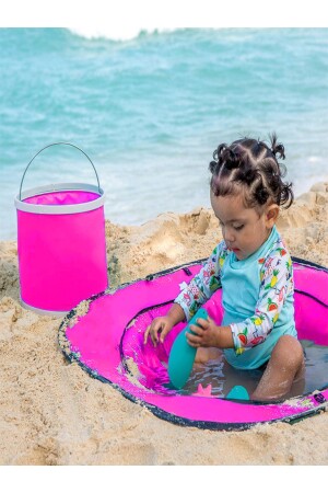 Sea Toys Kinder-Strandpool zum Aufziehen, rosa, Babyspiel-Babypool mit Zelt, Meerespool, Baby-Strandpool, Pop-up - 3