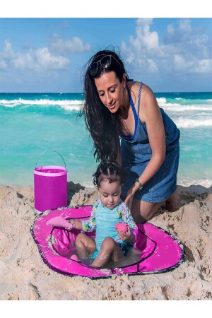 Sea Toys Kinder-Strandpool zum Aufziehen, rosa, Babyspiel-Babypool mit Zelt, Meerespool, Baby-Strandpool, Pop-up - 2