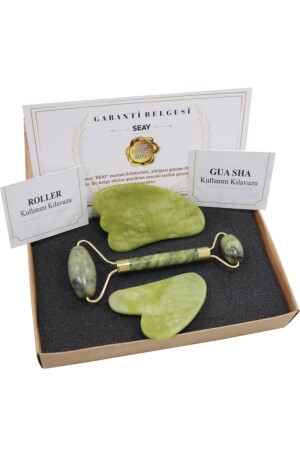 مُنز-يشم رولر و غوشا مزدوجة مجموعة ماساجة الوجه مجموعة ماساج مجموعة حجر طبيعي Seay7335 - Seay