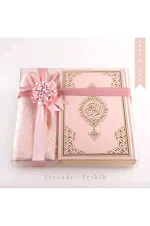 Seccade - Tesbih - Kuran Hediye Seti (Çanta Boy- Yeni Cilt- Pembe) - Hayrat Neşriyat