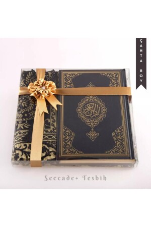 Seccade - Tesbih - Kuran Hediye Seti (Çanta Boy- Yeni Cilt- Siyah) - Hayrat Neşriyat