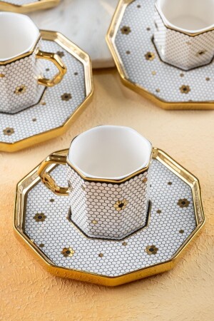 Sedwick Honeycomb Pattern Gold Gilt 90 ml Porzellan-Kaffeetassen-Set für 6 Personen 0202 HXF-22-0202/12 - 1