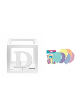 Şeffaf Kutu D Harfli Beyaz Ve Balon Seti - Doğumgünü Marketim