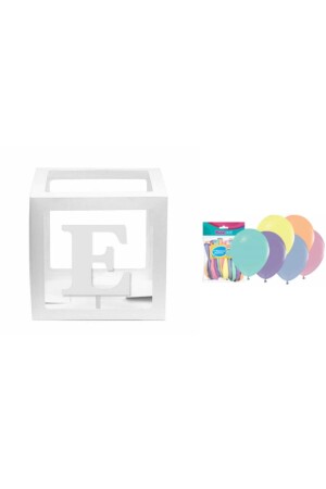 Şeffaf Kutu E Harfli Beyaz Ve Balon Seti - Doğumgünü Marketim