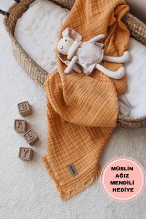 Şeftali Müslin 4 Katlı Müslin 110x110cm Pamuksu Yumuşaklık - Yeni Seri - Zeypba