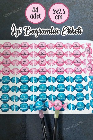 Şeker Şeklinde İyi Bayramlar Etiketi 5x2.5 cm 44 Adet Suya Dayanıklı Sticker - 3