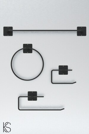 Selbstklebendes 4-teiliges schwarzes Badezimmer-Set, langer Handtuchhalter, Rollenhandtuchhalter, WC-Toilettenpapierhalter, runder Handtuchhalter - Kilinç Store