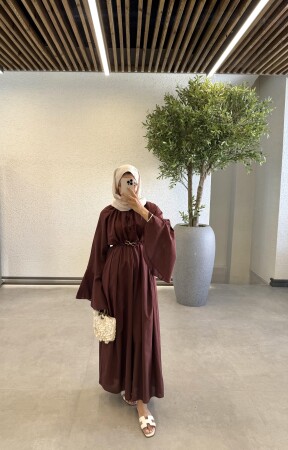 Selen Büzgü Kemerli Elbise - Bordo - Duendeca