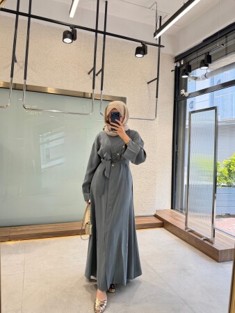 Selena Düğme Detaylı Elbise - Antrasit - Nuuwears