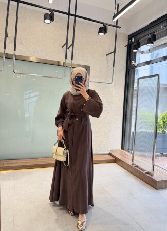 Selena Düğme Detaylı Elbise - Kahve - Nuuwears