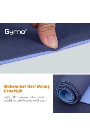 Sembol Hizalamalı 6mm Tpe Yoga Matı Pilates Minderi Diz Dirsek Koruyucu Matlı Set Mavi - 3
