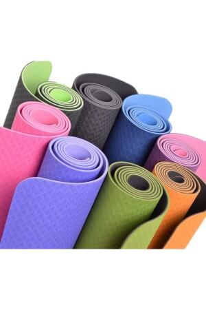Sembol Hizalamalı 6mm Tpe Yoga Matı Pilates Minderi Diz Dirsek Koruyucu Matlı Set Mavi - 4