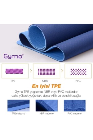 Sembol Hizalamalı 6mm Tpe Yoga Matı Pilates Minderi Diz Dirsek Koruyucu Matlı Set Mavi - 6