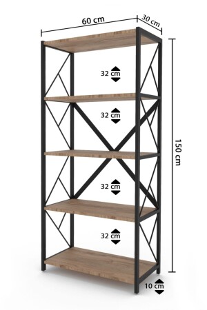 Sera Metall-Bücherregal mit 5 Ablagen, Mehrzweck-Aktenregal, Bücherregal, Büro- und Wohnzimmerregal, 150 cm, Walnuss, KR557 - 4