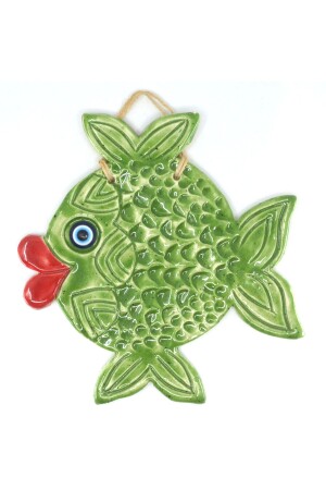 Seramik Yeşil Balık Kırmızı Dudaklı Dekoratif Duvar Süsü El Yapımı Yılbaşı Hediye sydn177 - soydan seramik