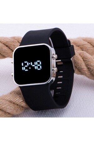 Serielle digitale Silikon-Armbanduhr mit silbernem Gehäuse und farbigem LED-Armband ST-303539 - 1
