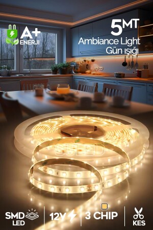 Şerit Led 5 Metre Gün Işığı 3 Çipli Pro Ambiyans Aydınlatma Mutfak Salon Yatak Odası Led Işık - Suled