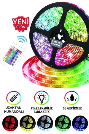 Şerit Led Işık Rgb 5 Metre Hazır Set Tak Çalıştır Kumandalı Adaptörlü Silikonlu Ledon0001 - 2