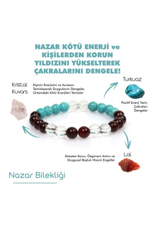 Sertifikalı Doğal Taş Nazar Tılsım Bilekliği lal(GRANAT)-turkuaz-kristal Kuvars hediyelik Doğaltaş - 1