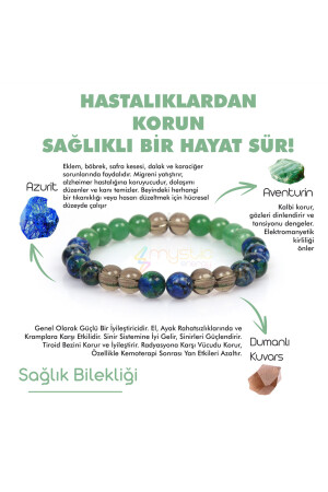 Sertifikalı Sağlık Ve Şifa Tılsım Bilekliği dumanlı Kuvars - Aventurin - Azurit Hediyelik Doğaltaş - 3