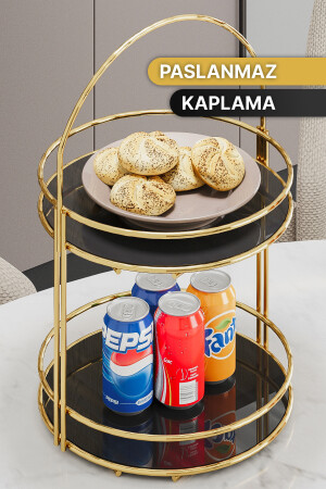 Servis Sunum Ikramlık Gold Büyük Lüks 2 Katlı 40cm Organizer Mutfak Düzenleyici Pasta Standı BinoGold508 - 6