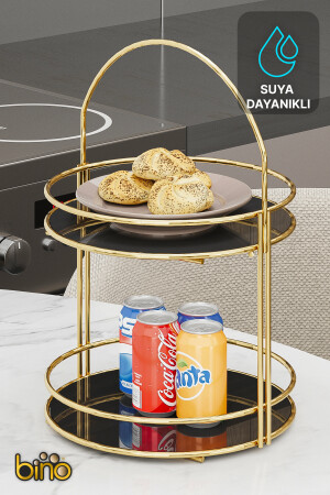 Servis Sunum Ikramlık Gold Büyük Lüks 2 Katlı 40cm Organizer Mutfak Düzenleyici Pasta Standı BinoGold508 - 7