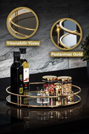 Servis Sunum Ikramlık Gold Büyük Lüks Organizer Sofra Mutfak Düzenleyici Pasta Standı BinoGold609 - 2