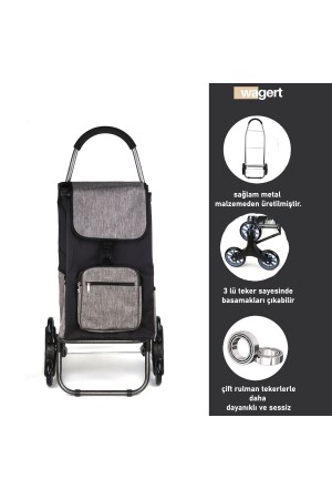 Ses Yapmaz 3 Tekerlekli Su Geçirmez Fermuarlı Çantalı Pazar Arabası - Vadi