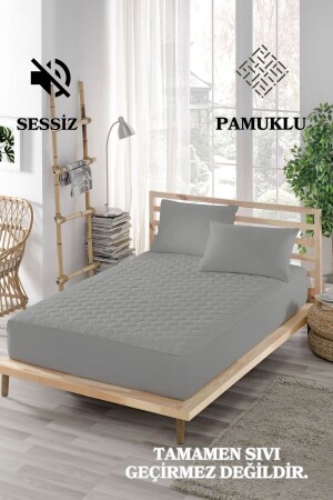 Sessiz Renkli Alez Gri-yatak Koruyucu-kapitoneli Pamuk-fitted-tek-çift Kişilik-bebek Alezi ELYPRKR00580 - ELY PARKER
