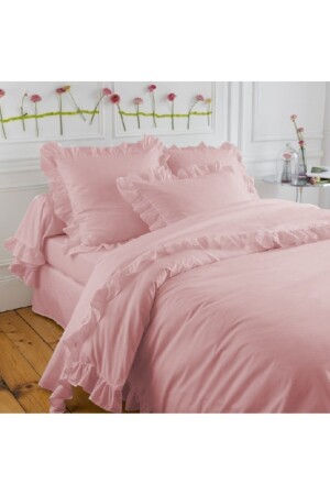 Set aus 100 % Baumwolle, gerüscht und dekorativ genäht, hellrosa Einzelbettbezug und Kissenbezug 160220PIMBEFIRRFIRLI - makiteks