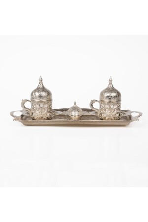 Set aus 2 türkischen Kaffeetassen mit Ottoman-Muster aus Bronze und Kupfer – Tablett İPEK63920000023 - 4