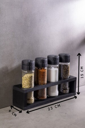 Set aus 4 Salz- und Pfefferstreuern und Gewürzstreuern aus Glas, schwarzer Holzständer, 105 ml Volumen, schwarzer Kunststoffdeckel. Salzstreuer-05 - 4