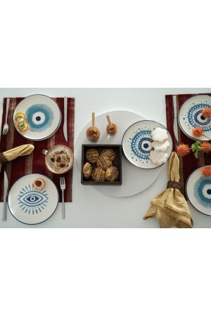 Set aus 6 speziell entworfenen handgefertigten Kuchen-Sets mit 20 cm großen Bösen-Augen-Perlen - 3