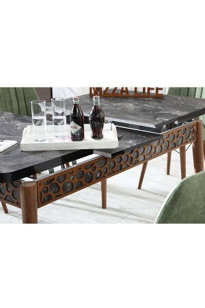 Set aus ausziehbarem Esstisch und Küchentisch aus schwarzem Marmor mit 6 Stühlen Alcsiyah-11 - 4
