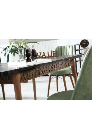 Set aus ausziehbarem Esstisch und Küchentisch aus schwarzem Marmor mit 6 Stühlen Alcsiyah-11 - 5