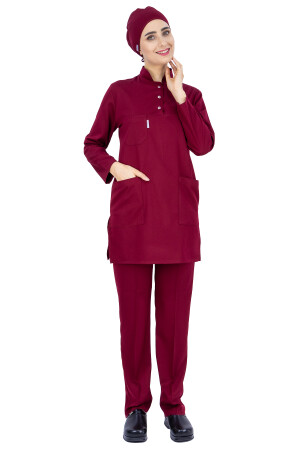 Set aus bordeauxrotem, dickem Lycra-Hijab für Krankenschwestern und Chirurgen-Arztuniform LIKRA-TESETTUR - 1
