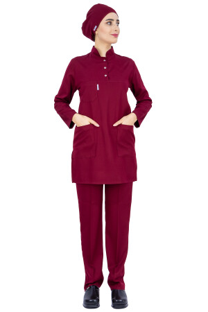 Set aus bordeauxrotem, dickem Lycra-Hijab für Krankenschwestern und Chirurgen-Arztuniform LIKRA-TESETTUR - 4