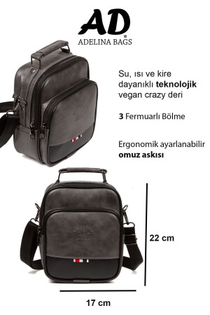 Set aus grauer Crazy-Lederhandtasche und Mechanismus-Kartenhalter von Adelina - 7