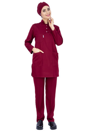 Set aus Hijab-Krankenschwesteruniform und Hijab-Arztuniform aus dünnem Lycra-Stoff in Weinrot - 2