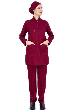 Set aus Hijab-Krankenschwesteruniform und Hijab-Arztuniform aus dünnem Lycra-Stoff in Weinrot - 3