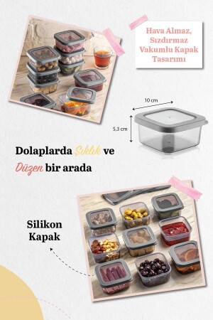 Set mit 10 quadratischen Eva-Aufbewahrungsbehältern mit Silikondeckel – Gewürzglas – Anthrazit-Frühstücksset MCH-866 - 3